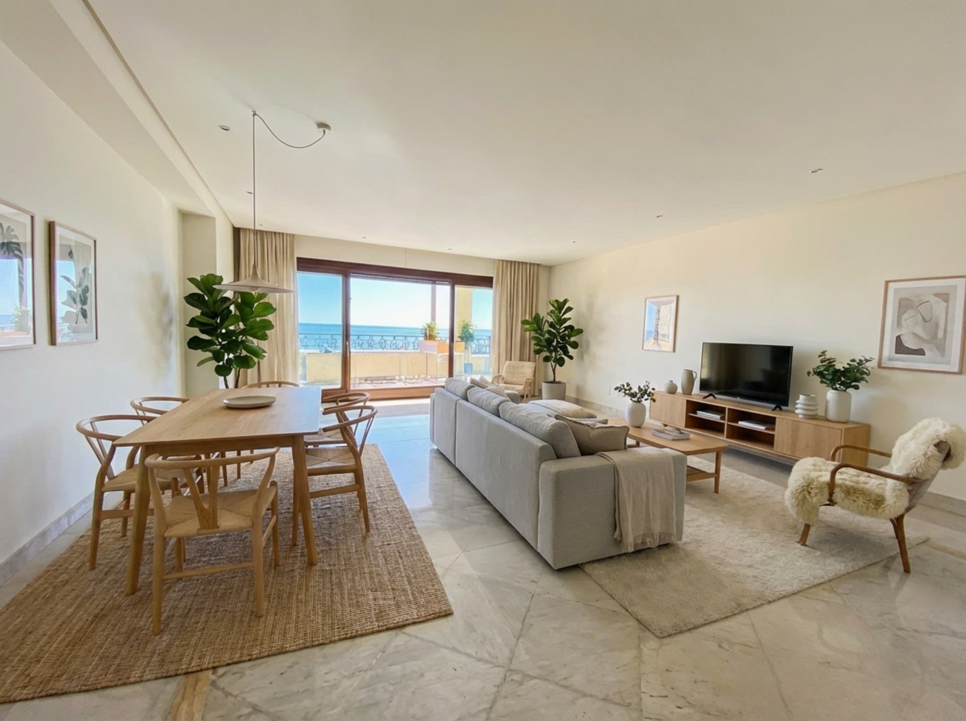 Foto de salón con home staging virtual en estilo escandinavo editada con Inmoedit